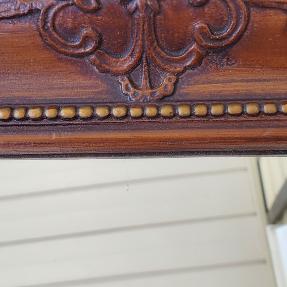 Vintage Mirror 18"x15" Brown Wood Look Heavy Plastic Resin Frame Ornate - Picture 4 of 11